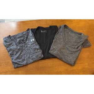 Under Armour Women's HeatGear V-Neck Athletic Tops Bundle Set of 3 Loose Size M
